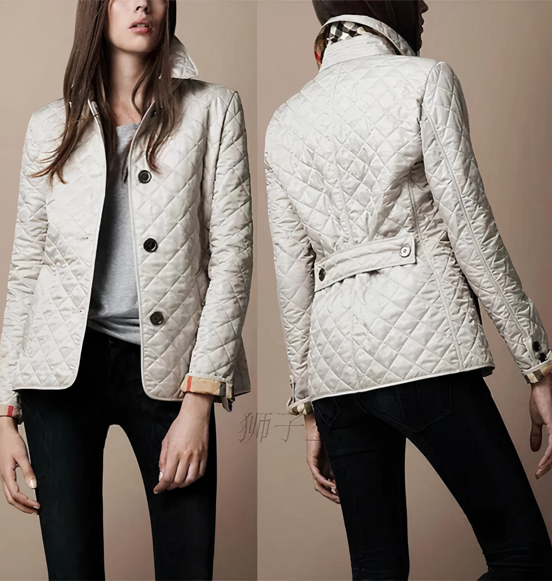 Marley – Diamond Quilted Jacket with Corduroy-Look Collar