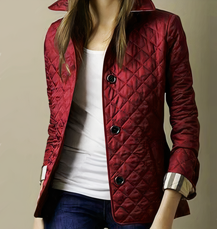 Marley – Diamond Quilted Jacket with Corduroy-Look Collar