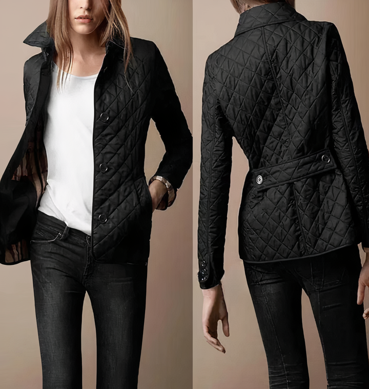 Marley – Diamond Quilted Jacket with Corduroy-Look Collar