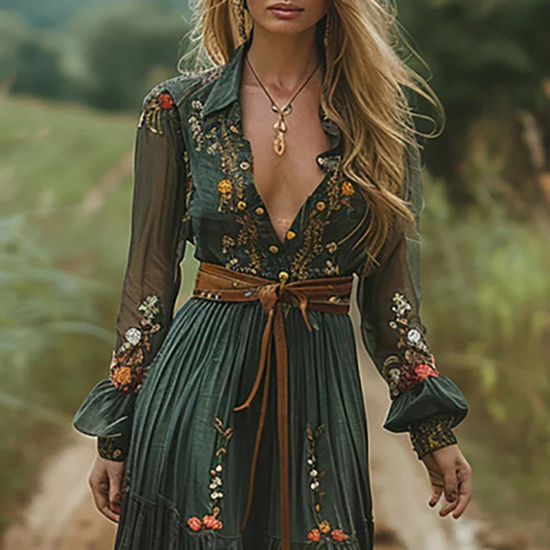 Scarlett - Elegant Pleated Maxi Dress with Floral Print