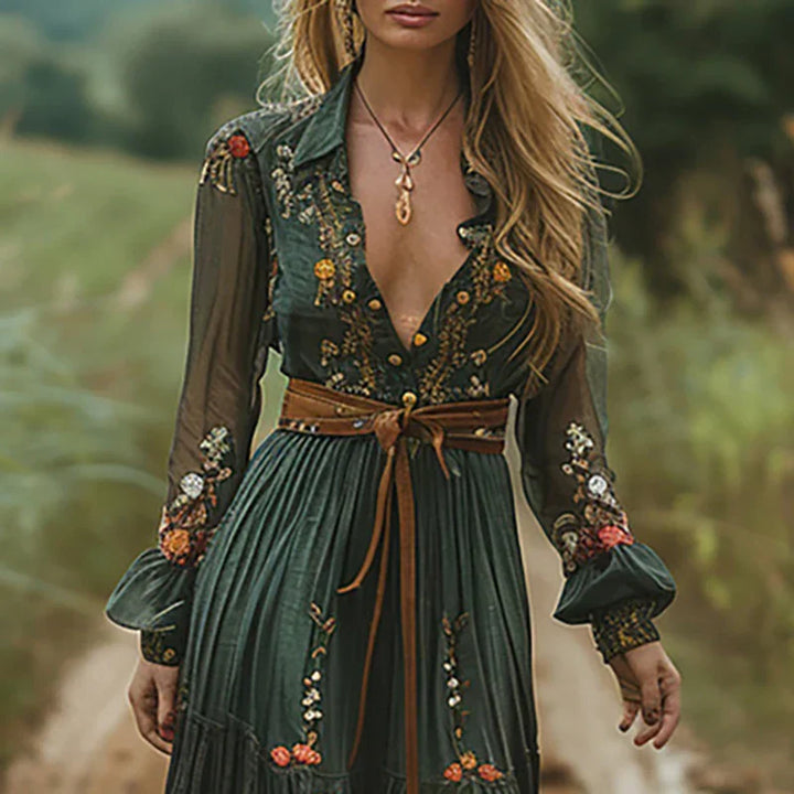 Scarlett - Elegant Pleated Maxi Dress with Floral Print