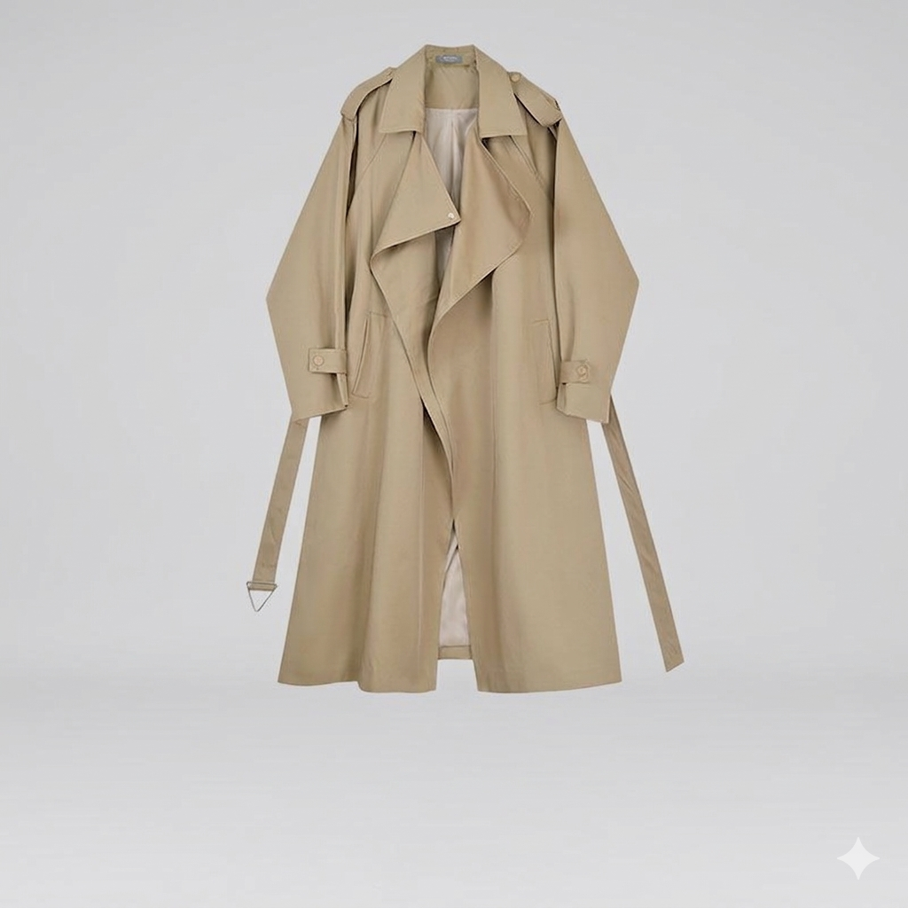 Maisie – Waterfall-Lapel Trench Coat with Tie Belt