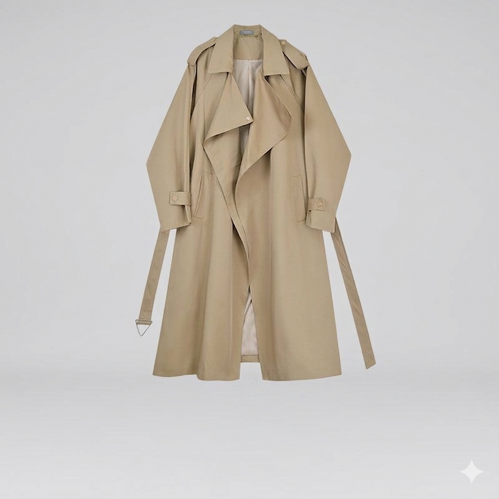 Maisie – Waterfall-Lapel Trench Coat with Tie Belt