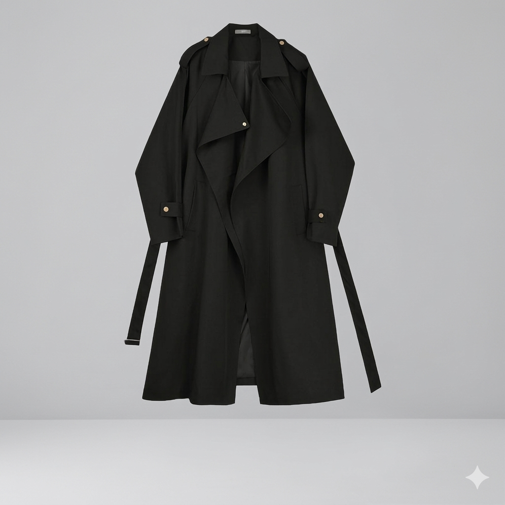 Maisie – Waterfall-Lapel Trench Coat with Tie Belt
