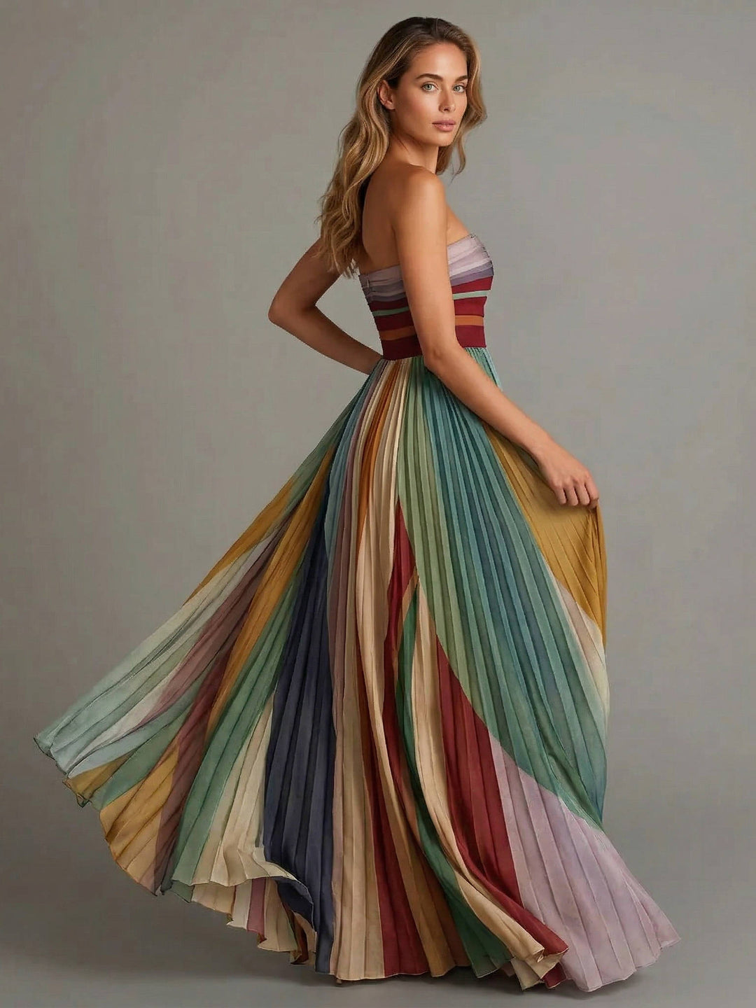 Myra – Strapless Pleated Maxi Dress