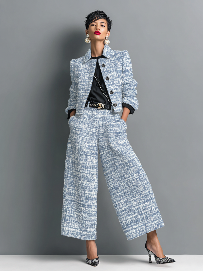 Lia – Bouclé Cropped Jacket and Wide-Leg Trouser Set
