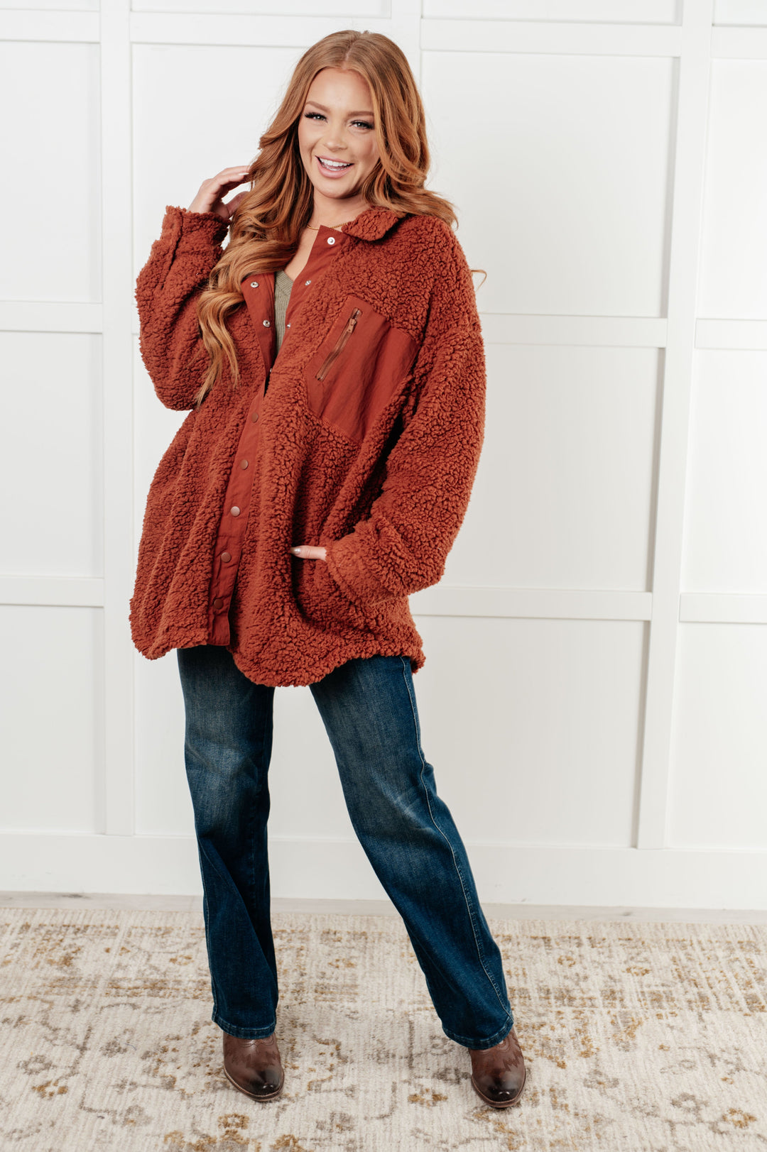 Claudette – Button-Front Oversized Sherpa Jacket for Women