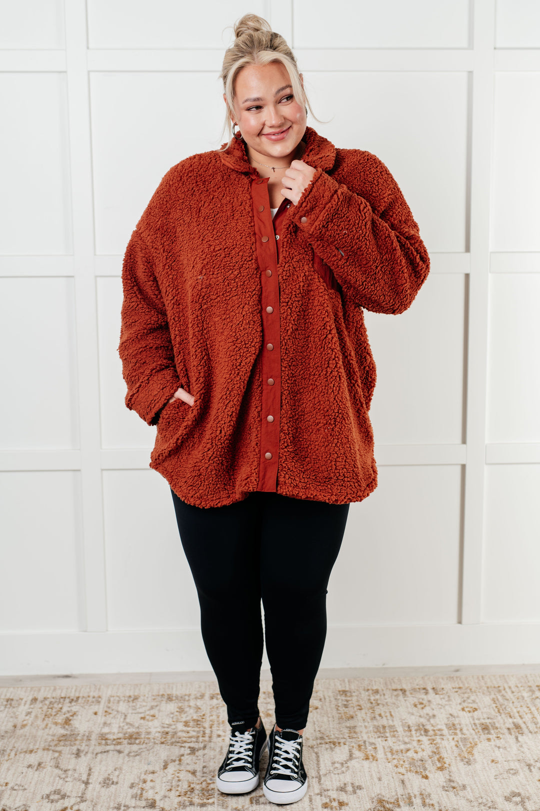Claudette – Button-Front Oversized Sherpa Jacket for Women