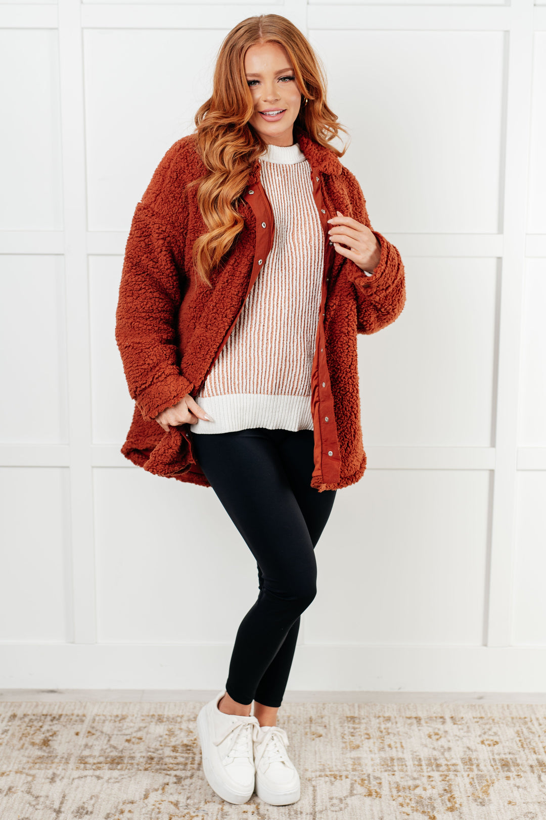 Claudette – Button-Front Oversized Sherpa Jacket for Women