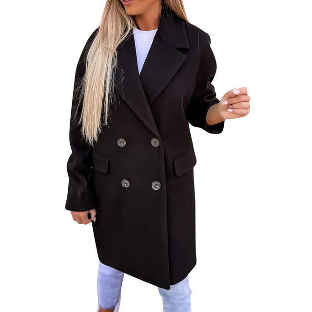 Lottie – Double-Breasted Oversized Coat with Notch Lapel