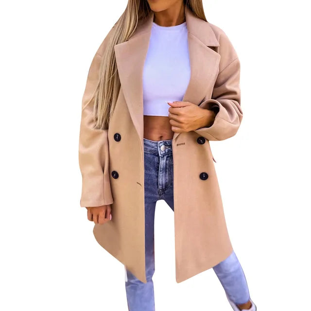 Lottie – Double-Breasted Oversized Coat with Notch Lapel