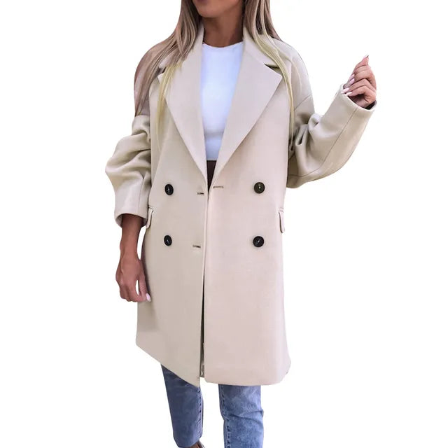 Lottie – Double-Breasted Oversized Coat with Notch Lapel
