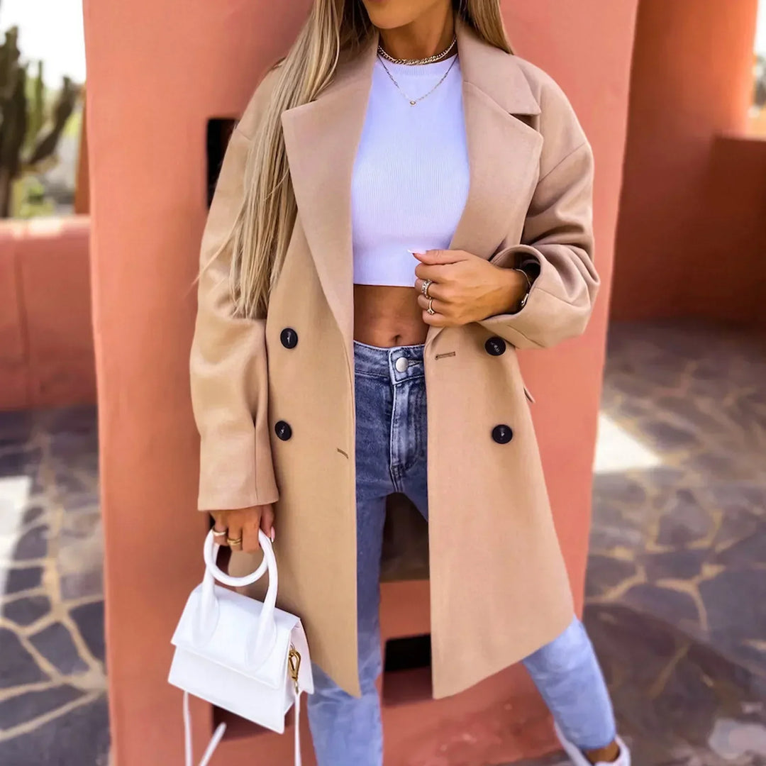 Lottie – Double-Breasted Oversized Coat with Notch Lapel