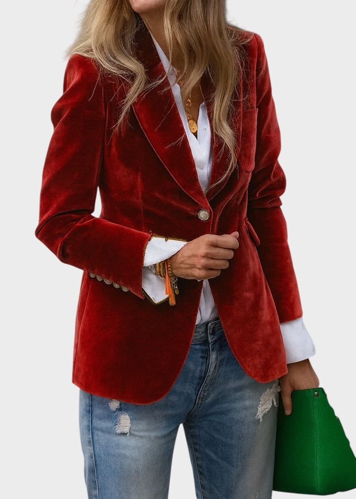 Lexi – Velvet-Look Tailored Blazer with Peak Lapel