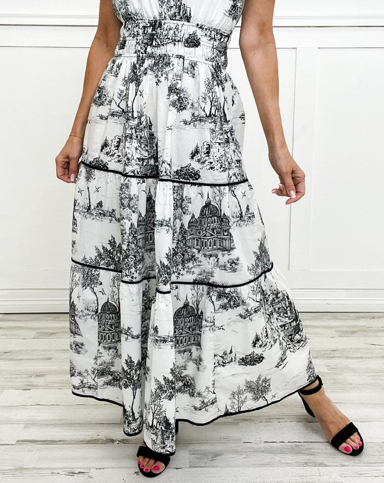 Constance | Tiered Toile Print Maxi Dress with Smocked Waist