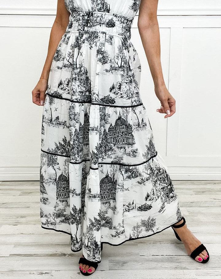 Constance | Tiered Toile Print Maxi Dress with Smocked Waist
