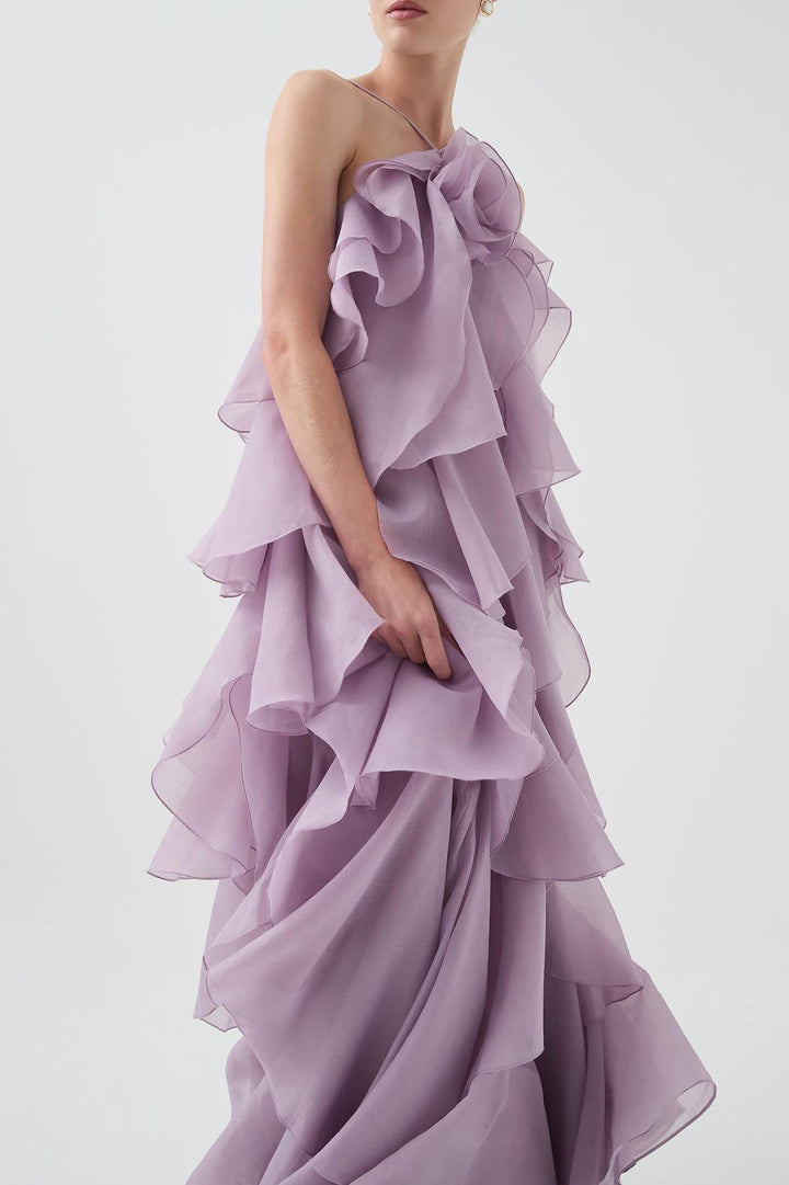 NOUVEAU RICHE 3D Blumenkleid mit Neckholder und Rüschendetails Lila Lila
