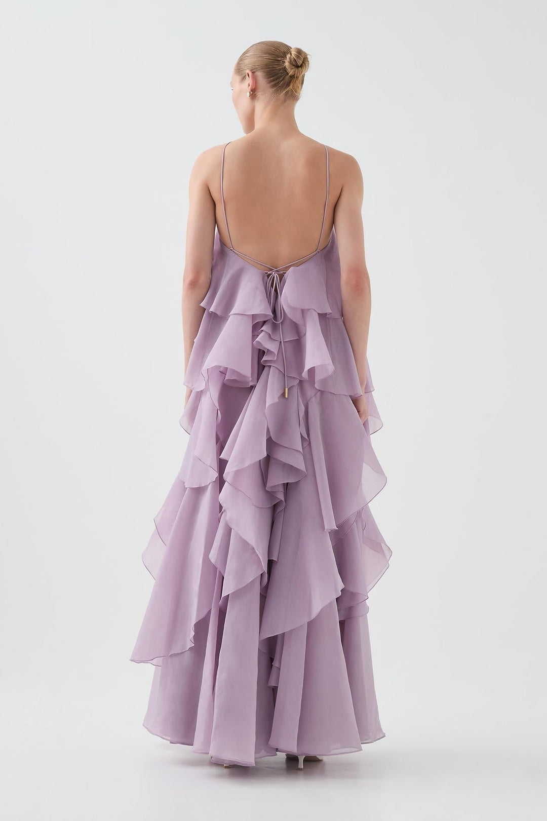 NOUVEAU RICHE 3D Blumenkleid mit Neckholder und Rüschendetails Lila