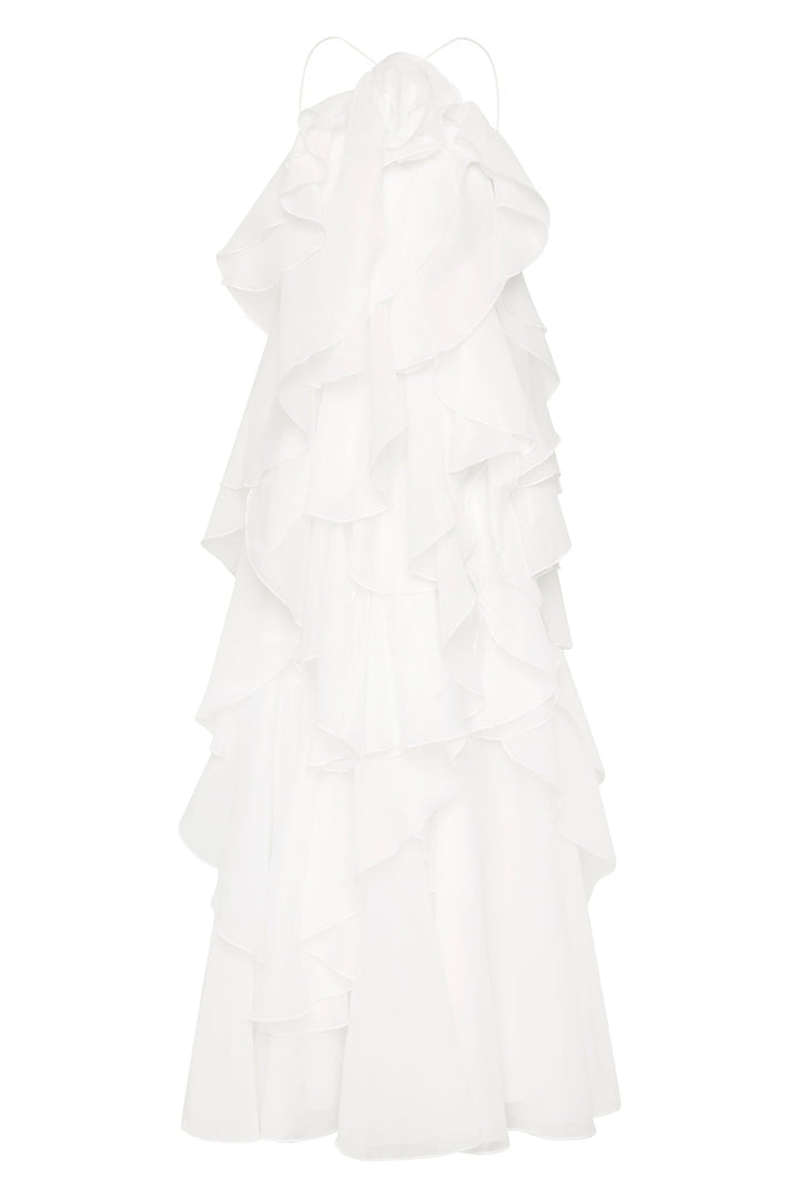 NOUVEAU RICHE 3D Blumenkleid mit Neckholder und Rüschendetails Lila