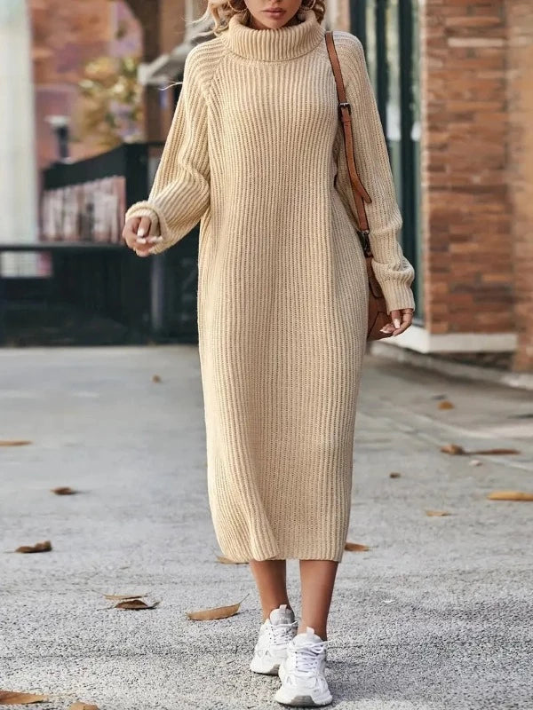Raya – Belted Turtleneck Midi Sweater Dress for Women