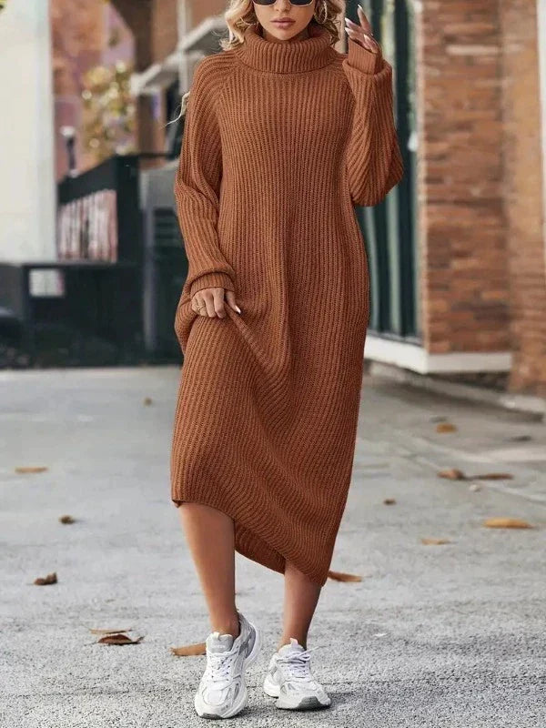Raya – Belted Turtleneck Midi Sweater Dress for Women