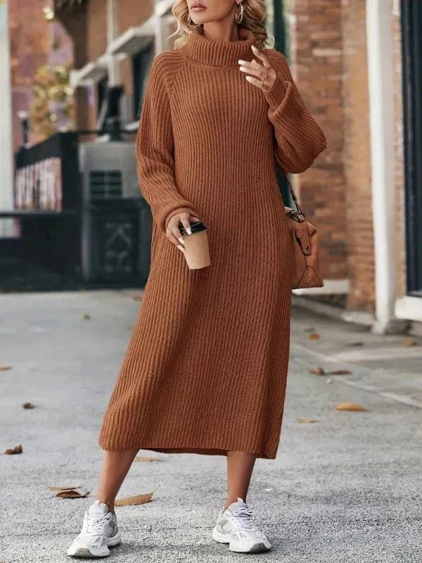 Raya – Belted Turtleneck Midi Sweater Dress for Women