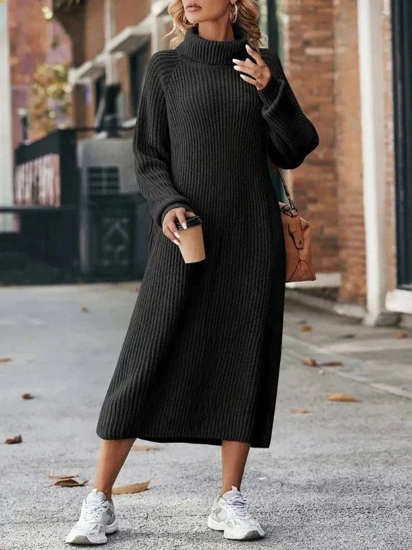 Raya – Belted Turtleneck Midi Sweater Dress for Women