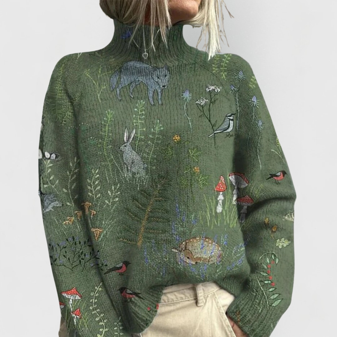 Jemima – Block-Print Turtleneck Sweater for Fall