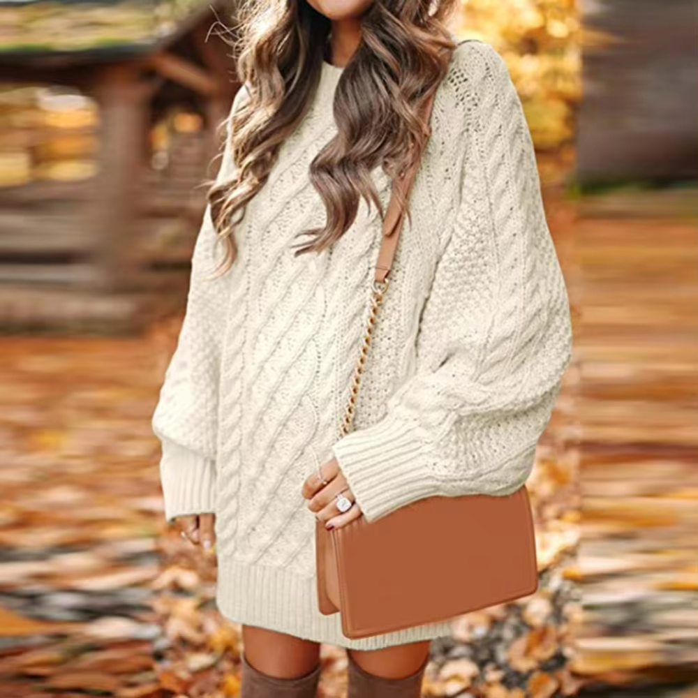Portia – Mock Neck Cable-Textured Mini Sweater Dress for Women