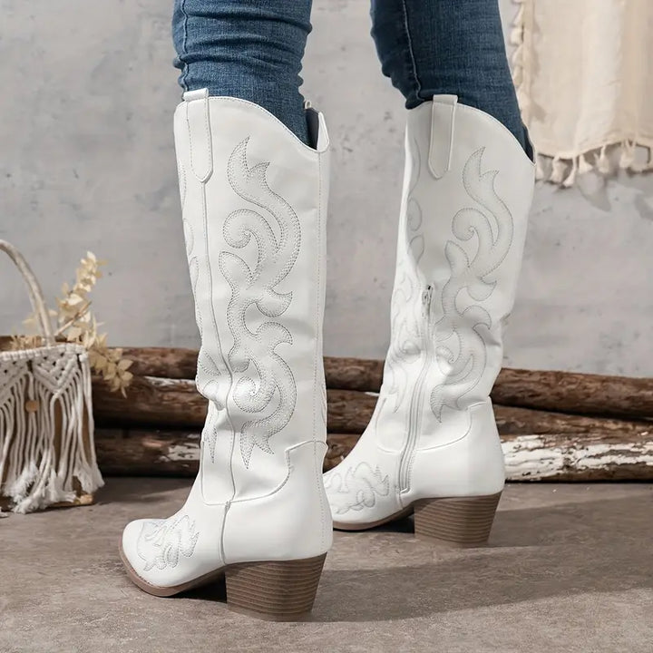 Ginger – Embroidered Knee-High Cowboy Boots for Women