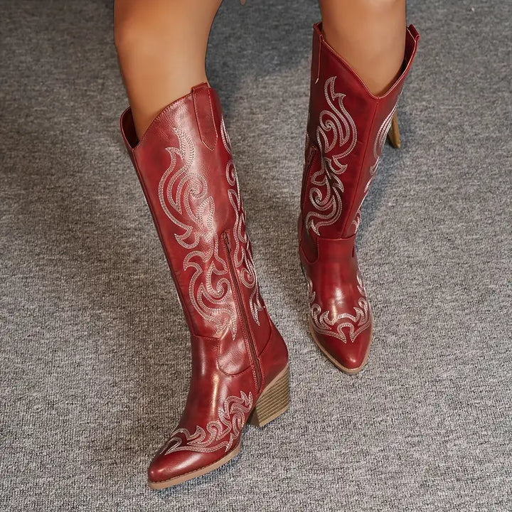 Ginger – Embroidered Knee-High Cowboy Boots for Women