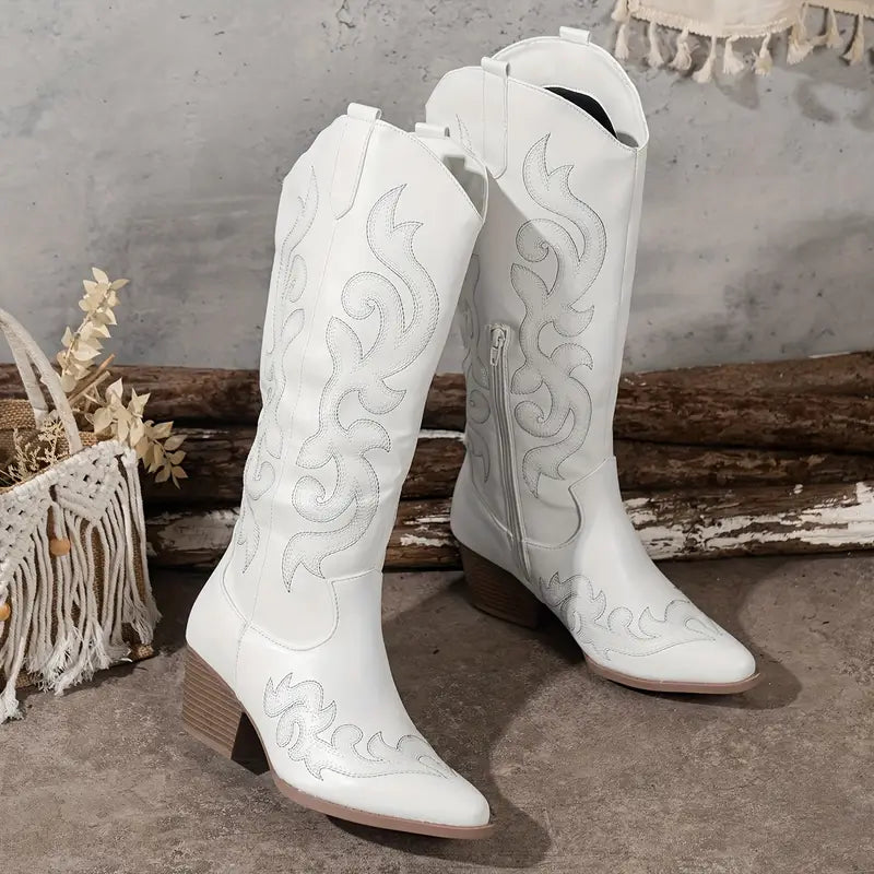 Ginger – Embroidered Knee-High Cowboy Boots for Women