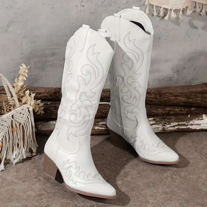 Ginger – Embroidered Knee-High Cowboy Boots for Women