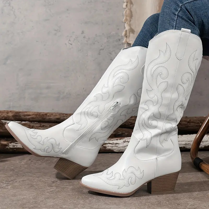 Ginger – Embroidered Knee-High Cowboy Boots for Women