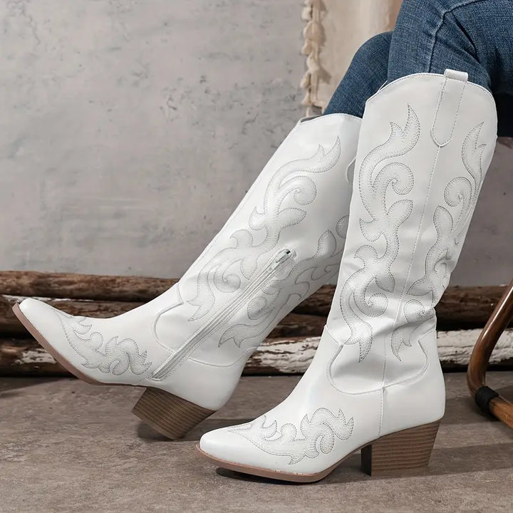 Ginger – Embroidered Knee-High Cowboy Boots for Women