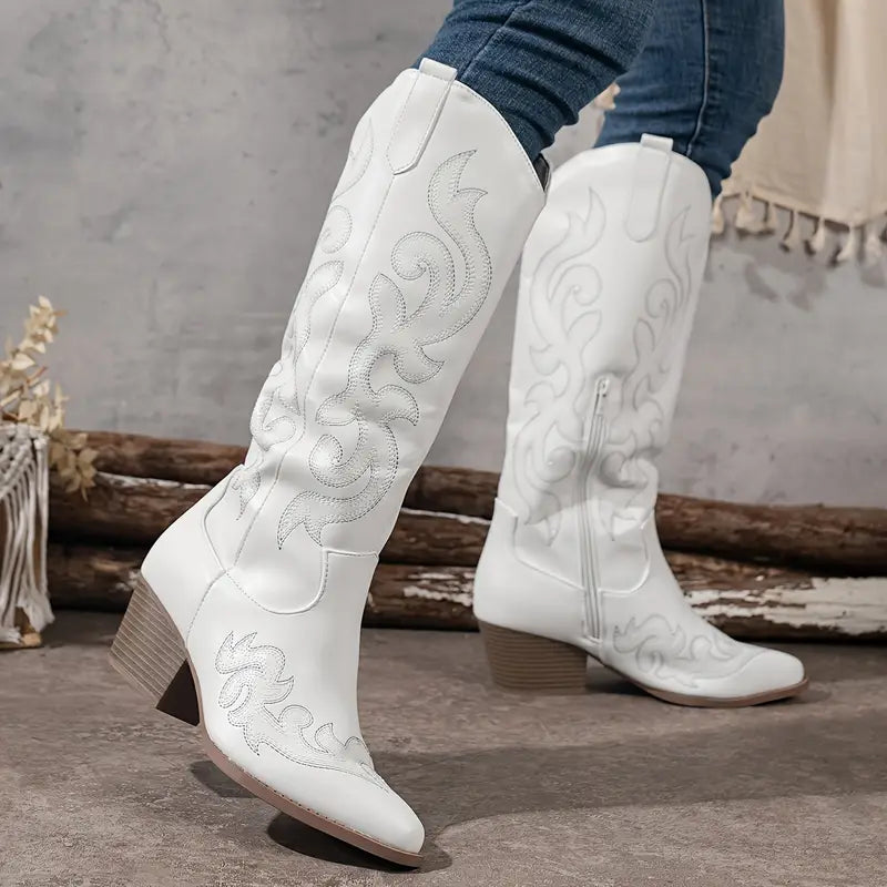 Ginger – Embroidered Knee-High Cowboy Boots for Women