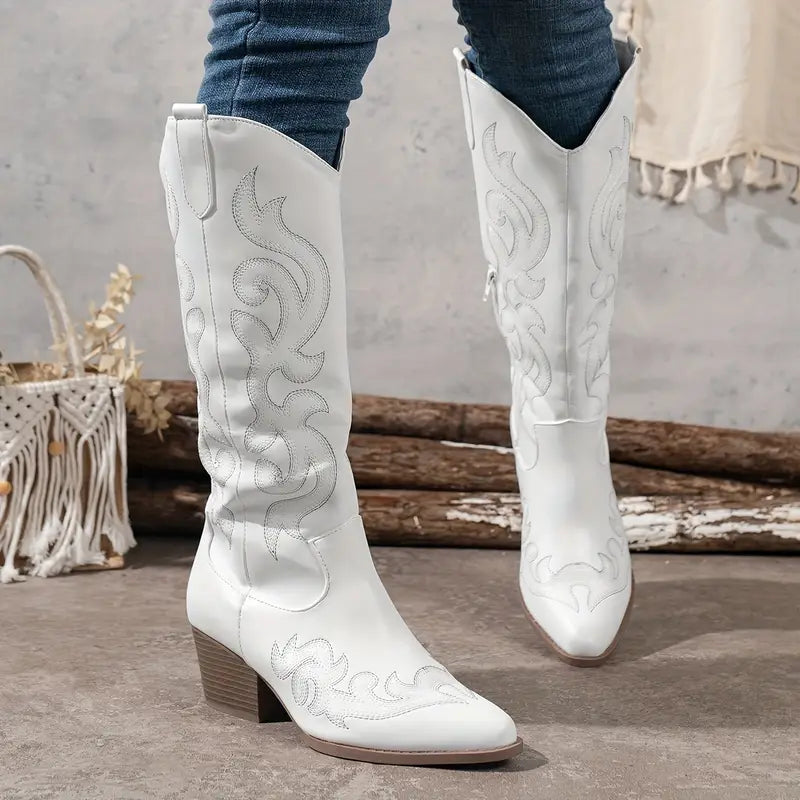 Ginger – Embroidered Knee-High Cowboy Boots for Women