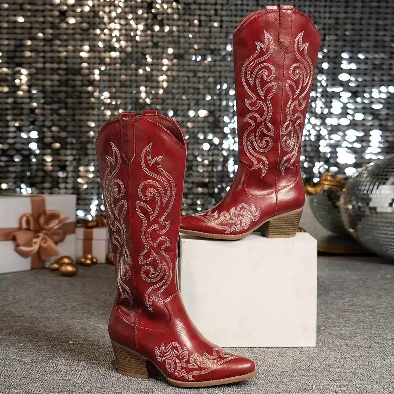 Ginger – Embroidered Knee-High Cowboy Boots for Women