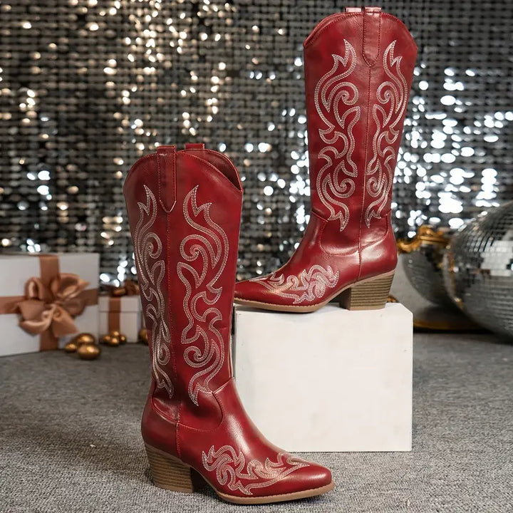 Ginger – Embroidered Knee-High Cowboy Boots for Women