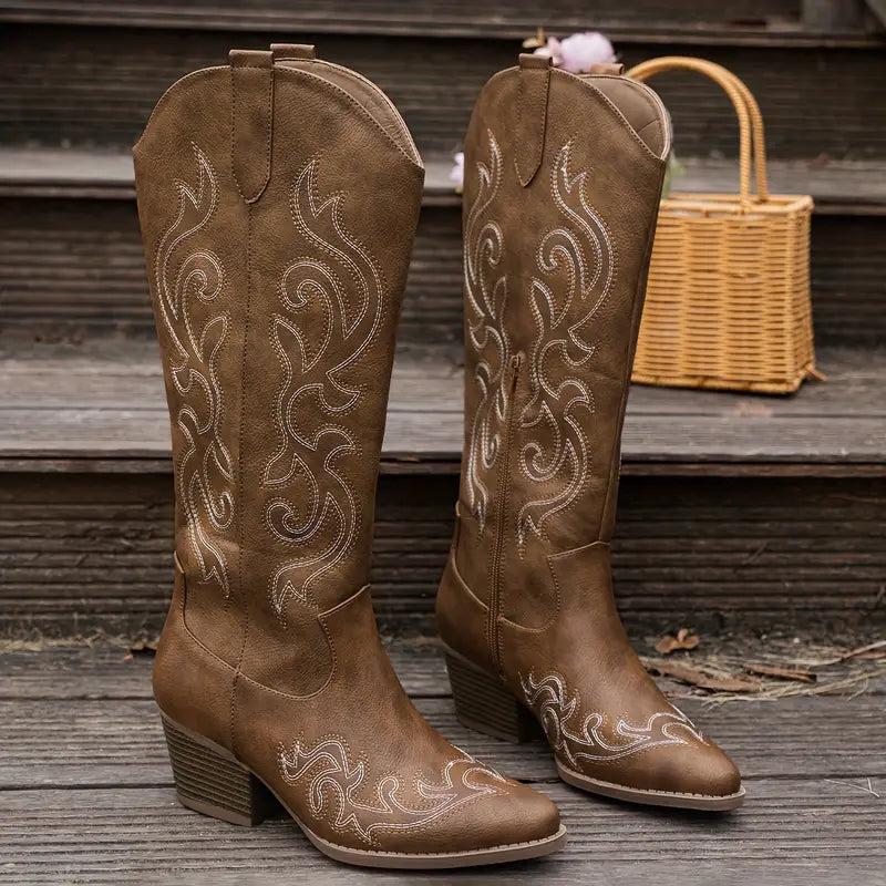 Ginger – Embroidered Knee-High Cowboy Boots for Women