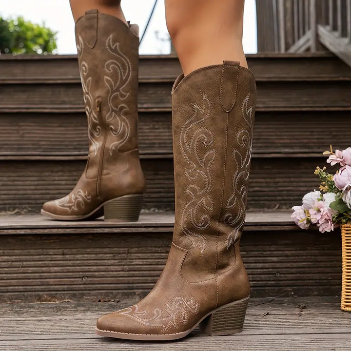 Ginger – Embroidered Knee-High Cowboy Boots for Women