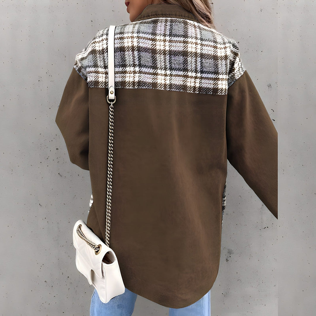 Leila – Plaid Panel Shacket with Snap Front