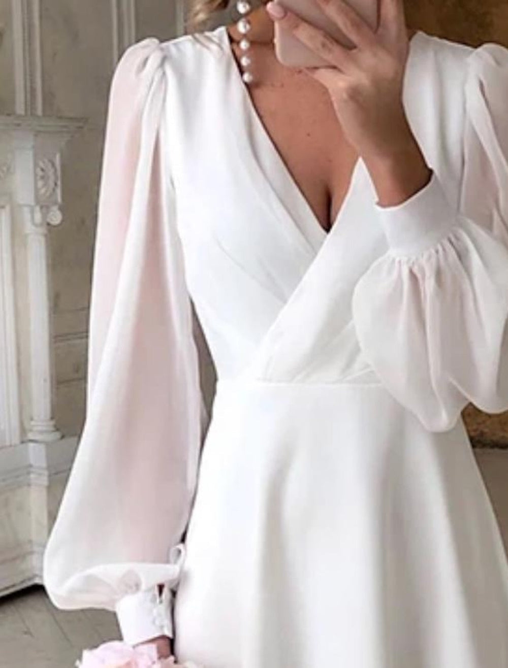 NOUVEAU RICHE Damen Elegant Brautkleid Midi Mit Voluminösen Puffärmel