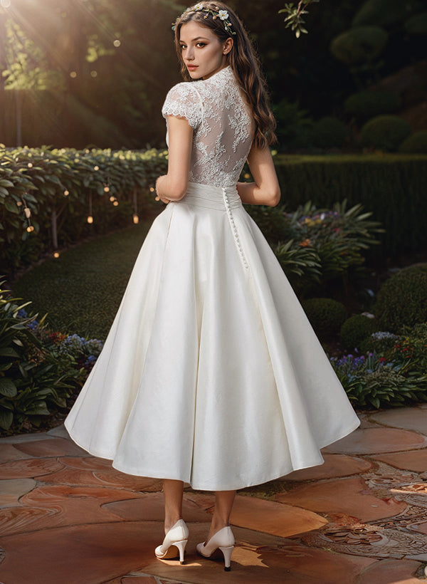 Dora – Lace-Look V-Neck Midi Dress For Wedding Guests
