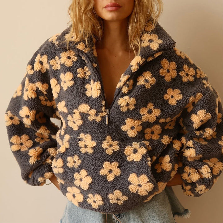 Kaitlyn – Floral Sherpa Quarter-Zip Pullover for Women