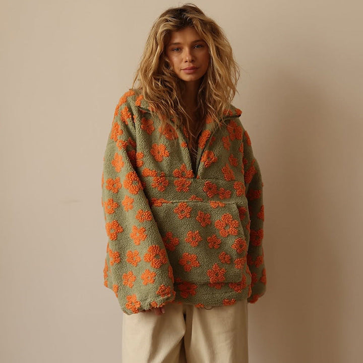 Kaitlyn – Floral Sherpa Quarter-Zip Pullover for Women