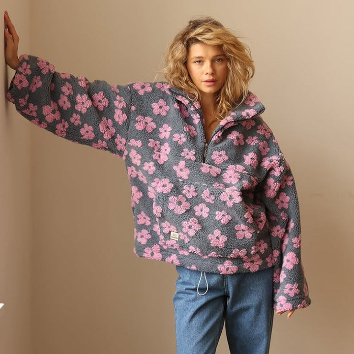 Kaitlyn – Floral Sherpa Quarter-Zip Pullover for Women