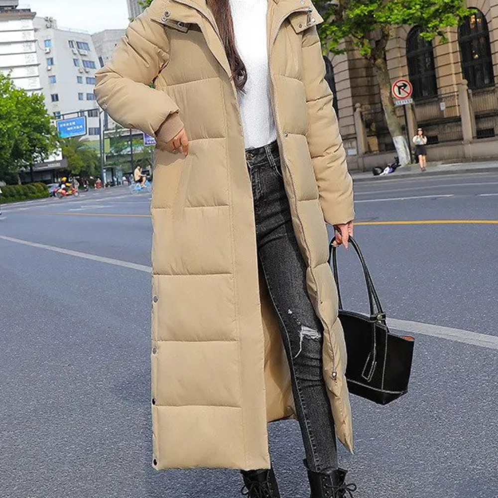 Marisol – Maxi Hooded Puffer Coat with Snap Placket