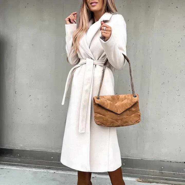 Louisa – Belted Longline Wrap Coat with Wide Lapel