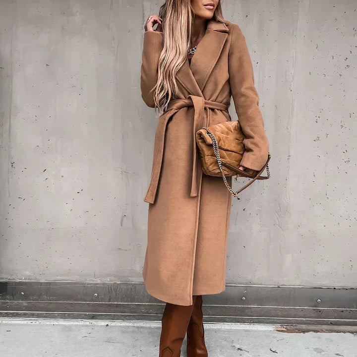 Louisa – Belted Longline Wrap Coat with Wide Lapel